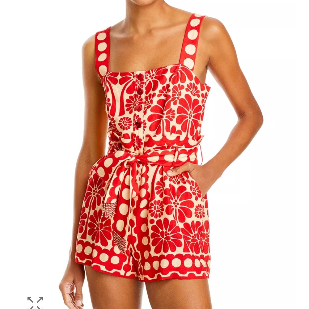 Farm Rio NWT Women's Palermo Romper Red and Cream Size XL